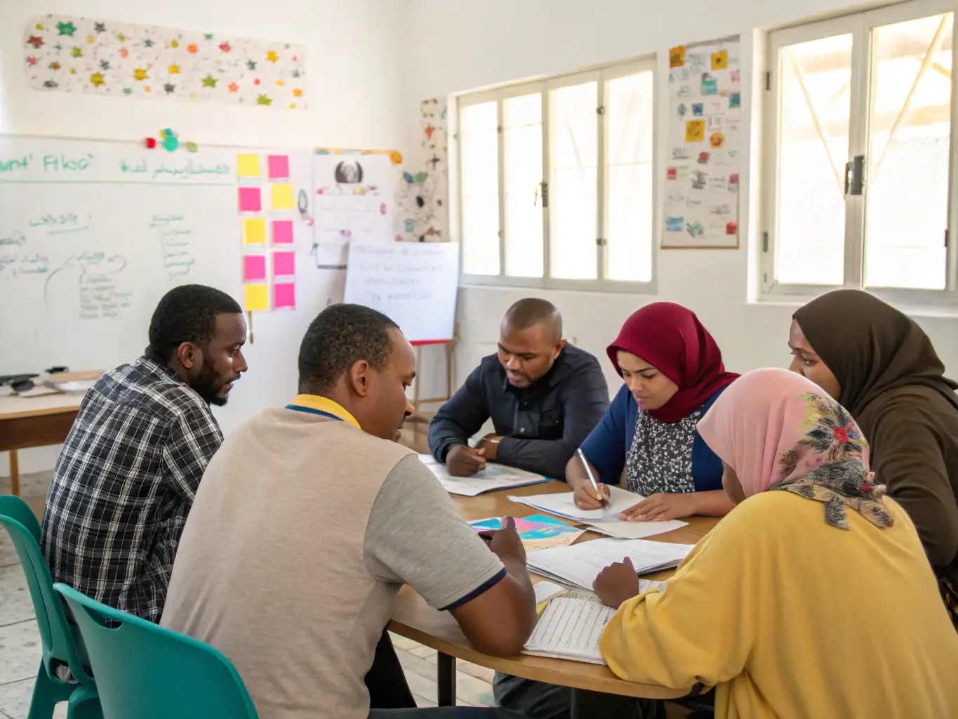 A diverse group of people participating in a workshop, representing ImpactBridge's dedication to education and skill-building within the community.