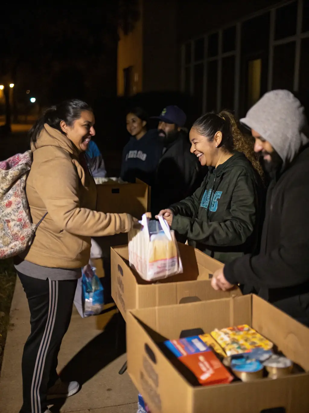 A heartwarming picture of ImpactBridge volunteers distributing food and essential supplies to families in need, demonstrating the organization's commitment to alleviating poverty and supporting vulnerable populations.